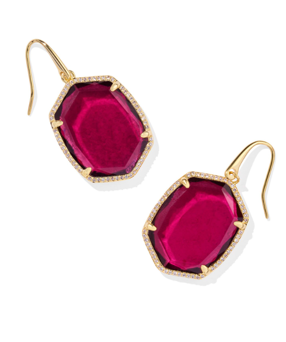 Daphne Gold Plated Berry Mica Pave Frame Drop Earrings by Kendra Scott