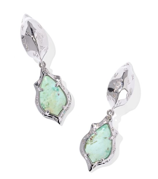 Adriana Scallop Frame Silver Sea Green Chrysocolla Huggie Earrings by Kendra Scott
