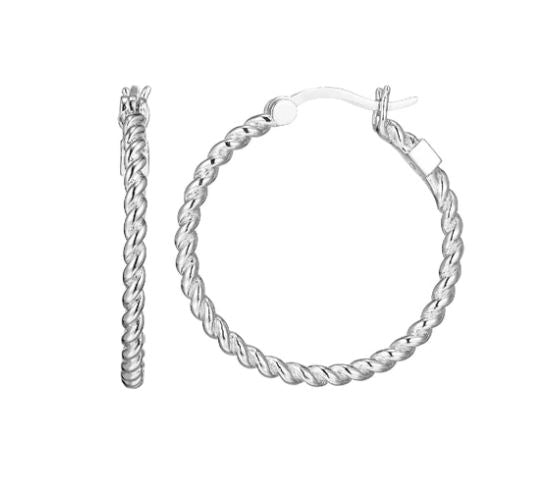Sterling Silver Rope Finish Hoop Earrings by ELLE