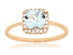 14K Rose Gold Aquamarine & Diamond Ring