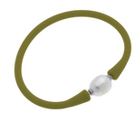 Bali Freshwater Pearl Silicone Bracelet in Olive