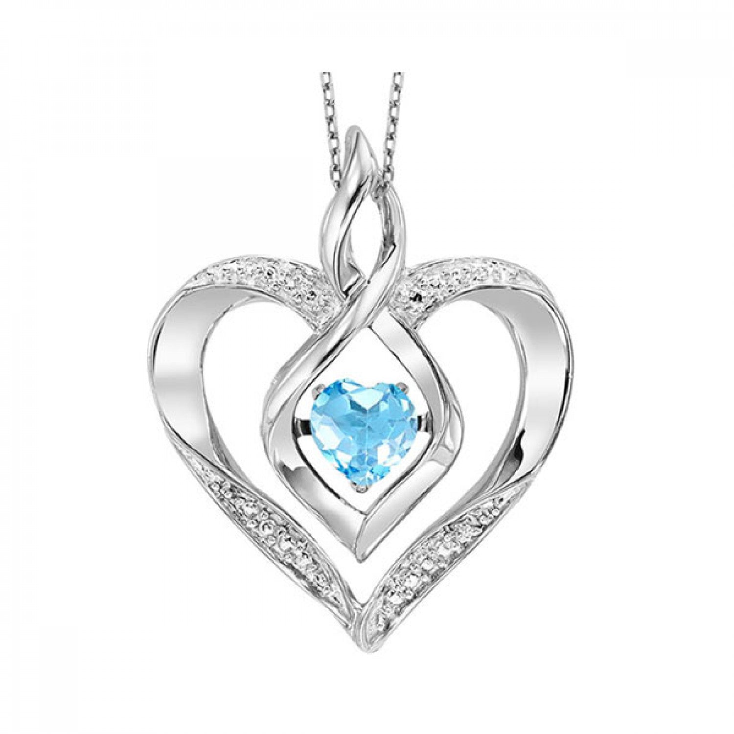 Sterling Silver, Created Blue Topaz & Diamond Rhythm of Love Heart Pendant & Chain