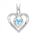 Sterling Silver, Created Blue Topaz & Diamond Rhythm of Love Heart Pendant & Chain
