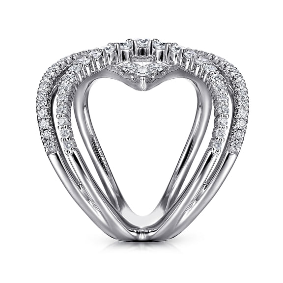 14K White Gold Wide Band Layered Diamond Ring