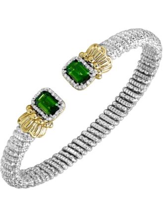 Sterling Silver & 14K Yellow Gold Chrome Diopside & 0.18cttw Diamond 6mm Open Band Bracelet by Vahan