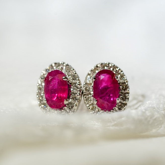 14K White Gold 0.44cttw Ruby & 0.18cttw Diamond Earrings