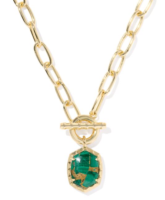 Daphne Gold Plated Bronze Veined Green Malachite Link & Chain Necklace by Kendra Scott