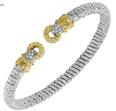 Sterling Silver & 14K Yellow Gold 4mm 0.11cttw Diamond Cuff Bracelet by Vahan