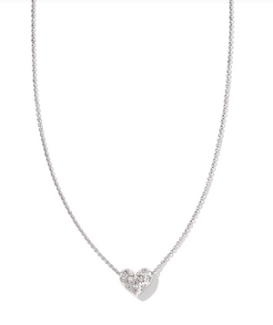 Holland Heart Silver White Crystal Short Pendant Necklace by Kendra Scott