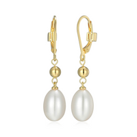 Genesis Yellow Gold Plated White Pearl Leverback Earrings