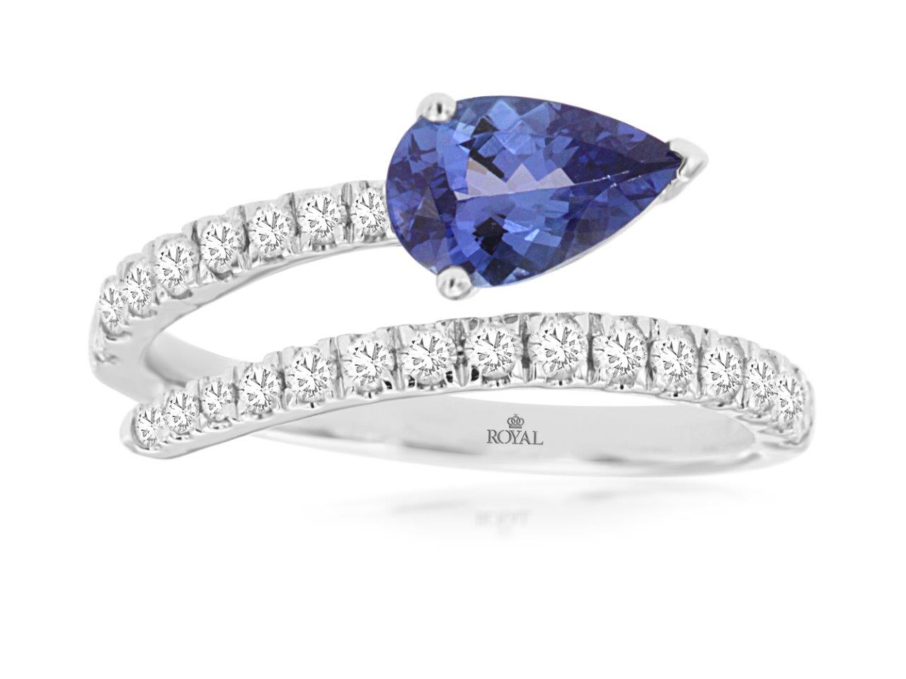 14K White Gold Pear Cut Tanzanite & Diamond Fashion Ring by RJM