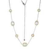 Sterling Silver Elle "Essence" Rhodium & Yellow Gold Plated Necklace With CZ Rolo Chain 17" Extension 3"