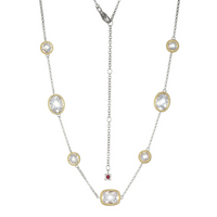 Sterling Silver Elle "Essence" Rhodium & Yellow Gold Plated Necklace With CZ Rolo Chain 17" Extension 3"