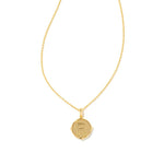 Letter R Gold Plated Disc Pendant in Iridescent Abalone by Kendra Scott