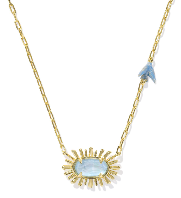 Elisa Bird Gold Plated Sky Blue Mother of Pearl Short Pendant Necklace