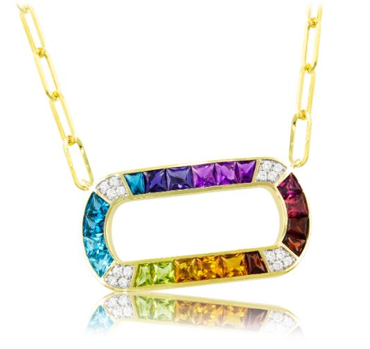 14K Yellow Gold Multi Color Gemstones & Diamond Pendant by Bellarri