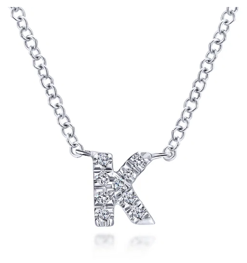 14K White Gold 0.05cttw SI2 G-H Diamond K Initial Pendant Necklace 17.5" by Gabriel