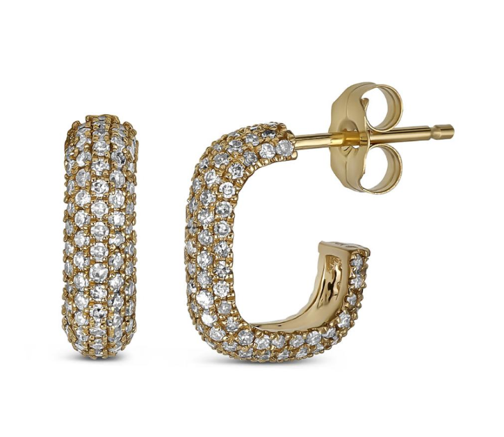 14K Yellow Gold 0.85cttw SI GH Diamond Chunky J Hoop Earrings