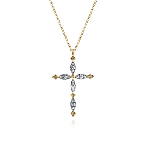 14K Yellow Gold Bujukan Diamond Cross Pendant Necklace by Gabriel
