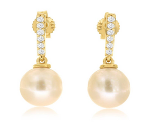 14K Yellow Gold Pearl & 0.10cttw Diamond Earrings by RJM