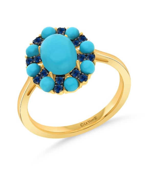 14K Honey Gold 1.90cttw Robins Egg Blue Turquoise & 0.20cttw Blueberry Sapphire Ring by LeVian