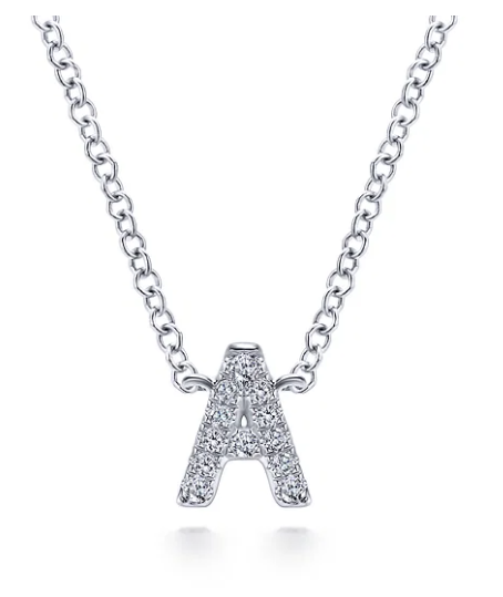 14K White Gold 0.06cttw SI2 G-H Diamond A Initial Pendant Necklace 17.5" by Gabriel