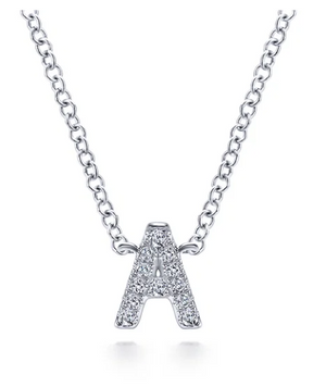 14K White Gold 0.06cttw SI2 G-H Diamond A Initial Pendant Necklace 17.5" by Gabriel