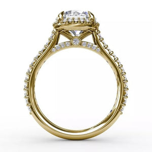 Contemporary Round Diamond Halo Engagement Semi-Mount Ring With Geometric Details