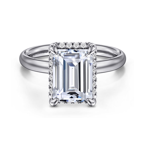 Symphony - 14K White Gold Emerald Cut Hidden Halo Diamond Engagement Ring