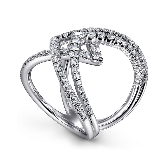 14K White Gold Wide Band Layered Diamond Ring