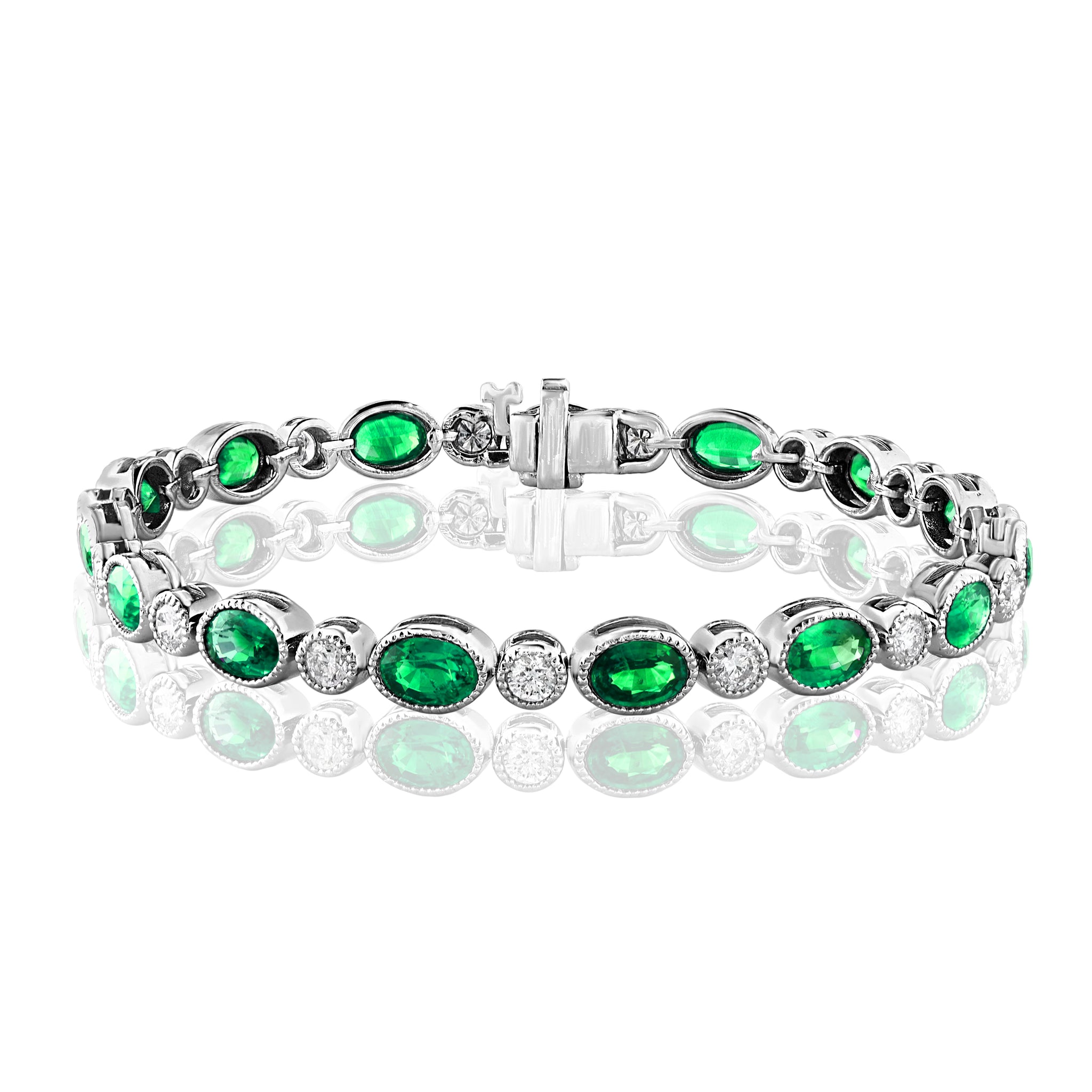 14K White Gold 6.23cttw Emerald & 1.51cttw SI1 G-H Diamond Bracelet by Jewels by Jacob