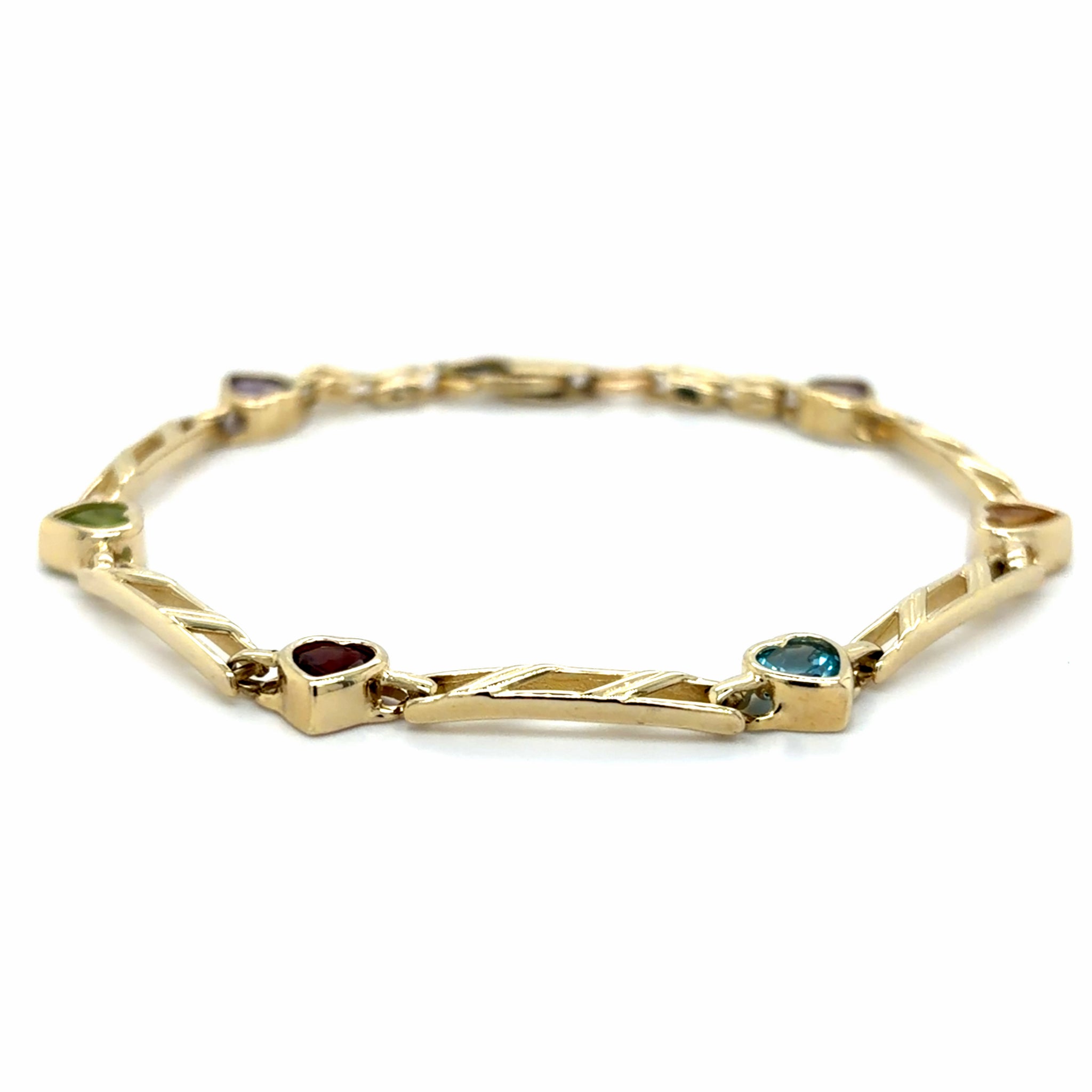 Estate Multi Gemstone Heart Link Bracelet