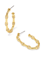 Maura Yellow Gold White Crystal Bamboo Hoop Earrings by Kendra Scott