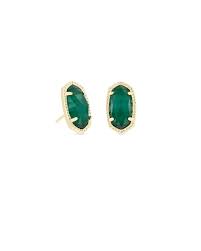 Ellie Gold Plated Earrings in Emerald Cats Eye  by Kendra Scott