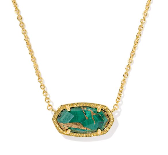Elisa Gold Plated Bronze Veined Green Malachite Pendant Necklace by Kendra Scott