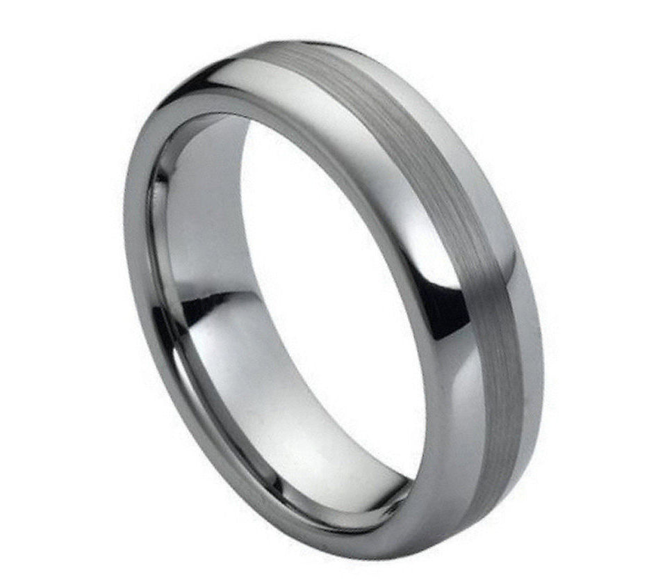 Tungsten Polished shiny with brushed center - 6mm band.  Size 10