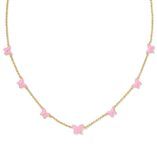 Lillia Butterfly Gold Plated Pink Enamel Strand Necklace by Kendra Scott