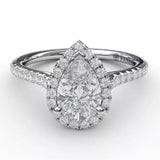 Delicate Pear Shaped Halo And Pavé Band Engagement Semi-Mount Ring