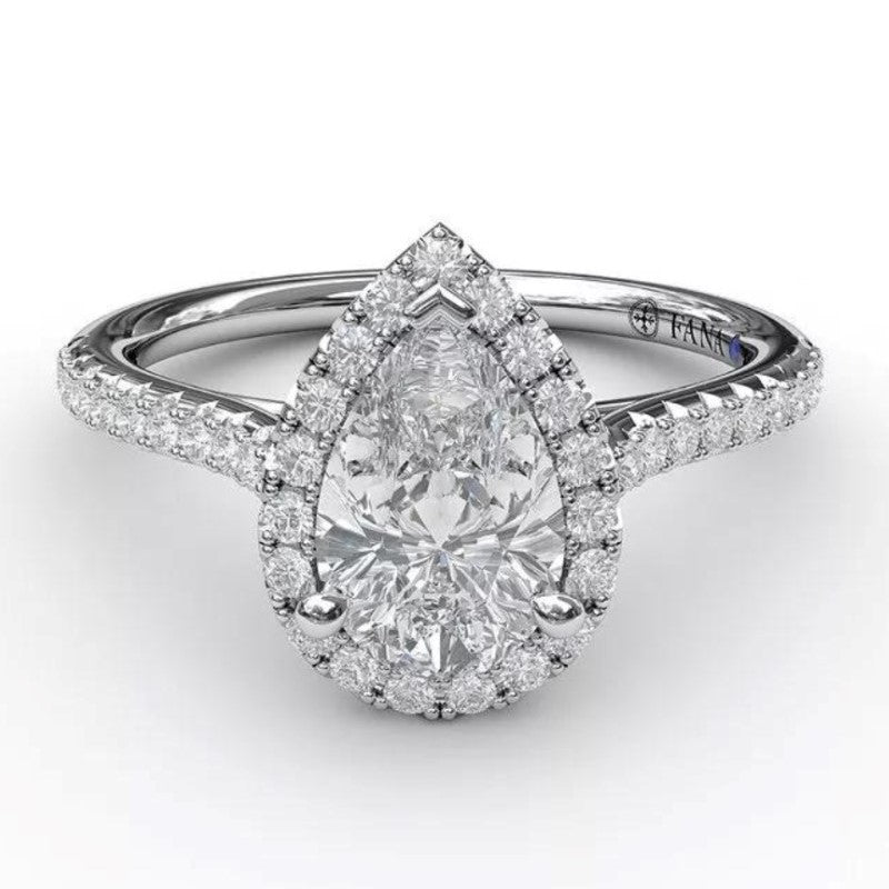 Delicate Pear Shaped Halo And Pavé Band Engagement Semi-Mount Ring
