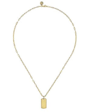 
            
                Load image into Gallery viewer, 14K Yellow Gold Dog Tag Pendant Hollow Chain Necklace 18&amp;quot; by Gabriel
            
        