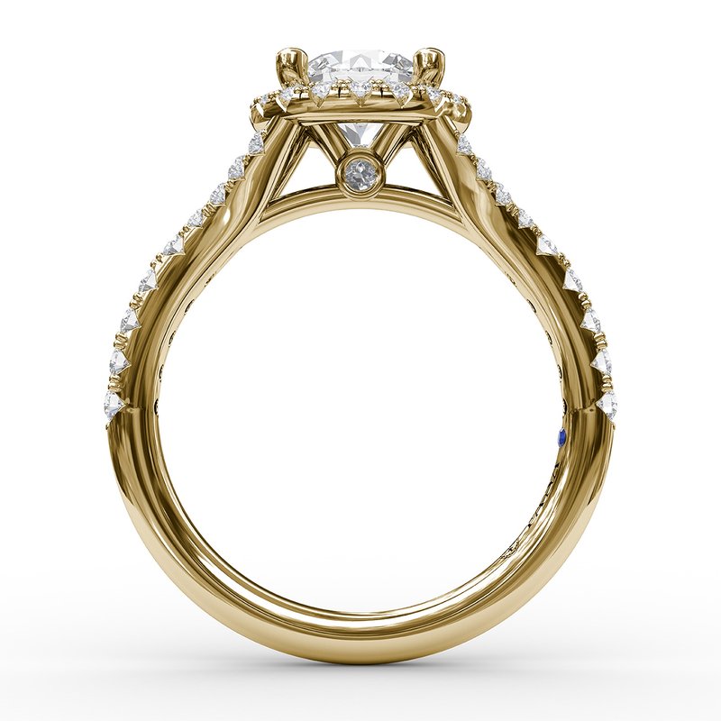 
            
                Load image into Gallery viewer, Classic Diamond Halo Engagement Semi-Mount Ring with a Subtle Split Band by Fana
            
        