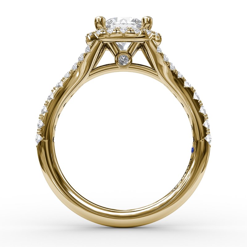 Classic Diamond Halo Engagement Semi-Mount Ring with a Subtle Split Band by Fana