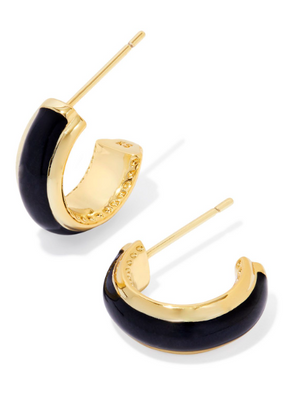 Ainsley Yellow Gold Plated Black Enamel Huggie Earrings