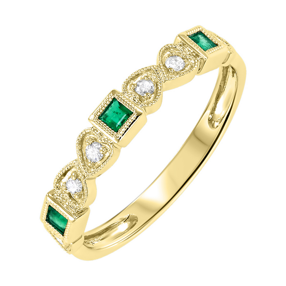 10K Yellow Gold 0.10cttw Diamond & 0.17cttw Emerald Ring