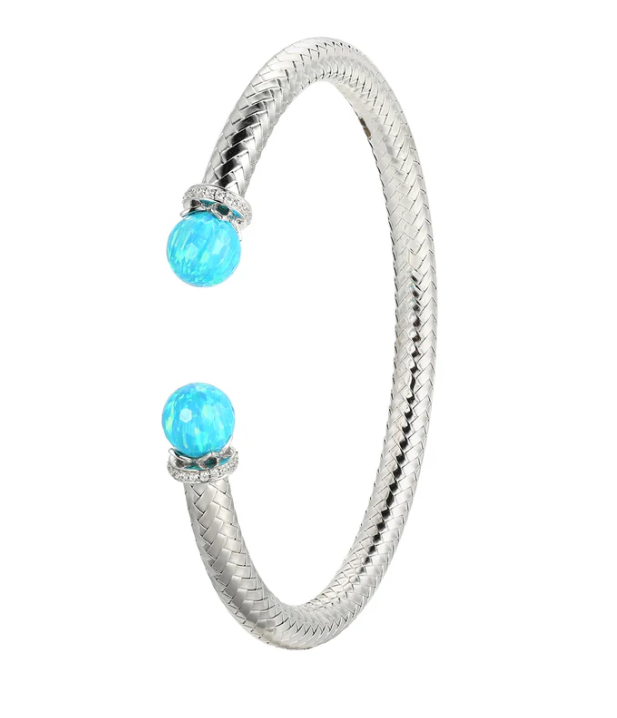 Sterling Silver Mesh Created Opal & CZ Cuff Bracelet by Charles Garnier