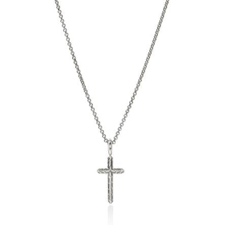 JH Essentials Spiritual Silver Cross Pendant on 1.5mm Rolo Chain Sz 16-18 by John Hardy