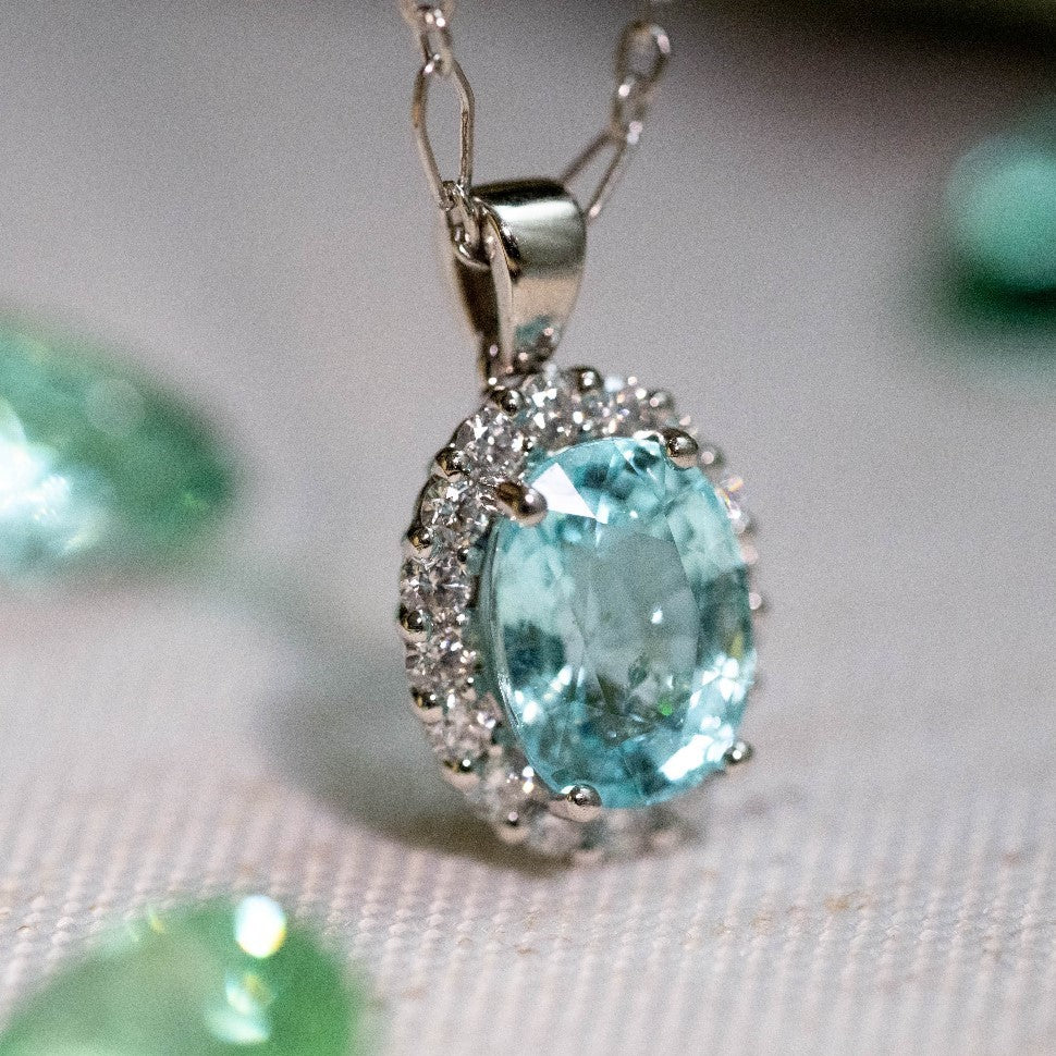 Platinum 3.08ct Paraiba Type Tourmaline & 0.45cttw Diamond Pendant Necklace