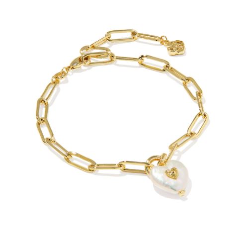Sasha Heart Gold Plated Freshwater Cultured Pearl Delicate Chain Bracelet by Kendra Scott