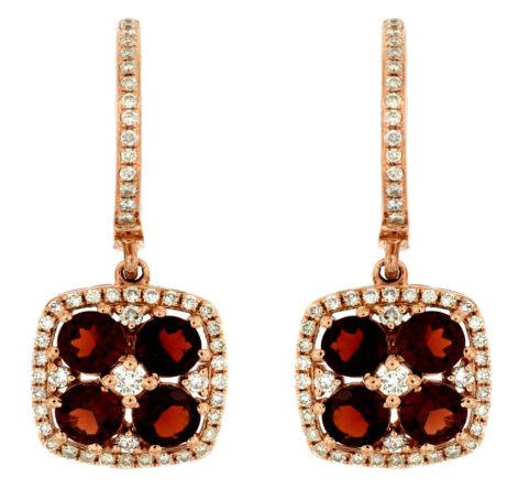 14K Rose Gold 1.60cttw Garnet & 0.38cttw Diamond Earrings