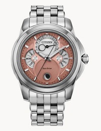 Men's Calendrier Eco-Drive Stainless Steel 5-Link Watch with Salmon Dial by Citizen